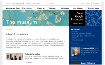 Figura 6: Pagina web all’interno del quale trovare informazioni utili sul museo Vincent van Gogh