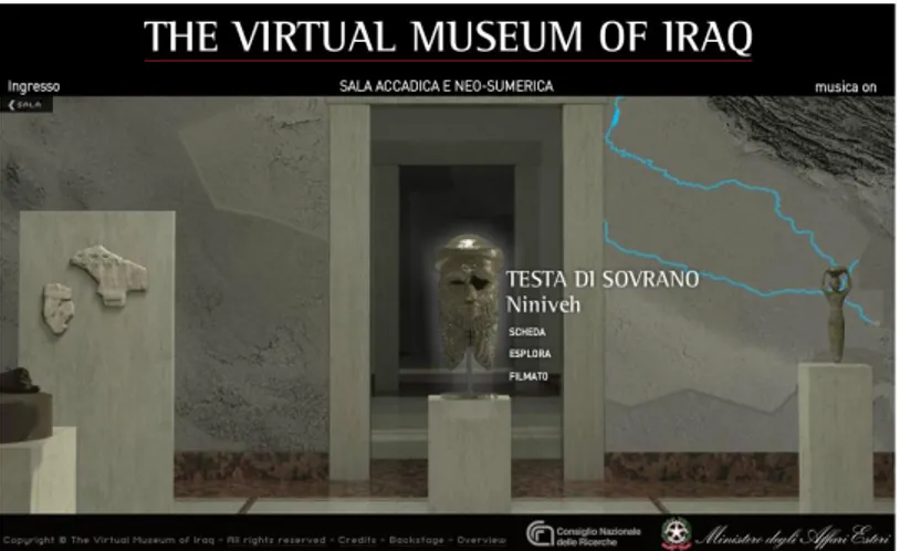 Figura 11: Screenshot della sala accadica e neo-sumerica del museo virtuale dell’Iraq: elenco dei  livelli di dettaglio offerti all’utente