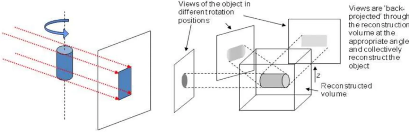 Figure 17 shows to the left a series of images due to X-ray transmission, the slices are acquired  when  the  sample  rotates  around  the  vertical  axis