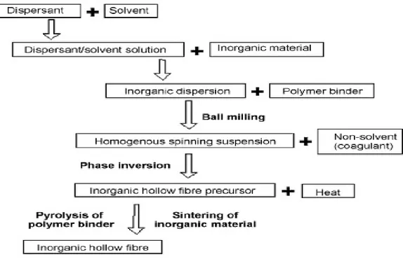 Fig  3.7.  Schematic  representation  of  the  steps  involved  during  hollow  fibre  membranes  preparation process
