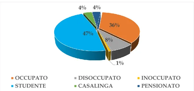Figura 94: Elaborazione indagine a campione nei treni – Occupazione utenti intervistati 56%44%MF36%8%1%47%4%4%