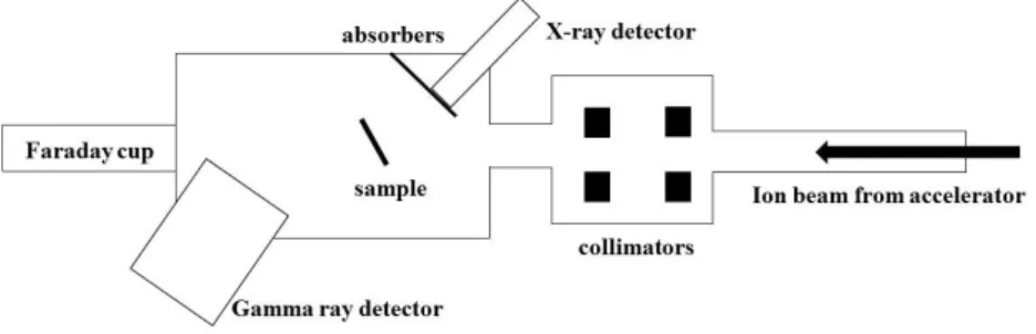 Figure 11 - Typical experiment arrangement for routine PIXE, with  detectors  for x-rays and γ-rays 