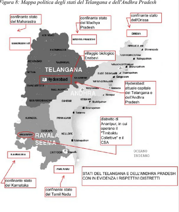 Figura 8: Mappa politica degli stati del Telangana e dell'Andhra Pradesh 