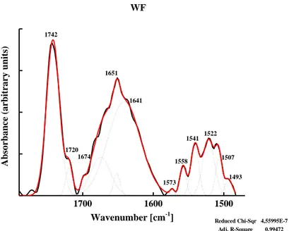 Figure 3.34 - FTIR spectra in the 1800–1450 cm −1  range for WF dough sample 