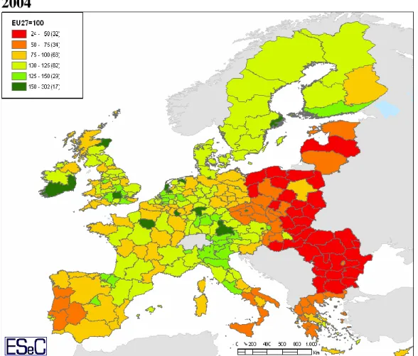 Figura EU-3 Prodotto interno lordo (euro per residente, in PPS),  2004