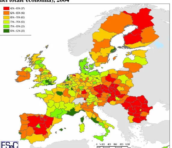 Figura  EU-6  Valore  aggiunto  dai  settori  del  terziario  -  G-P  (in%  del totale economia), 2004 