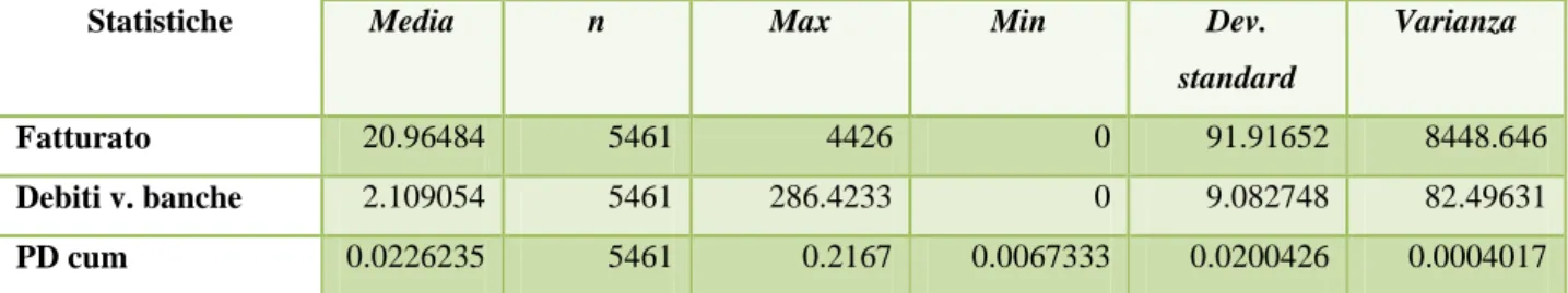 Tabella 4.6 - Statistiche descrittive. 