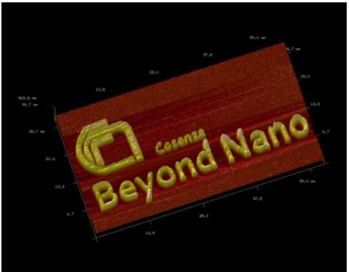 Figure  1.11  AFM  imaging  of  the  CNR  Beyond-Nano  Cosenza  logo  printed  in  IP-Dip,  by 