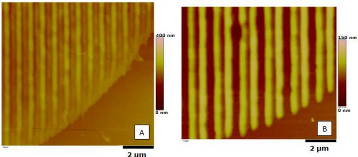 Figure 2.16: AFM profile of an edge of 1D gratings written at  17 mW @ scan speed 4000 µm/s, 