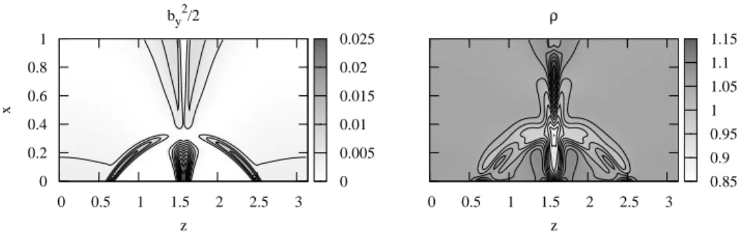 Figure 1.6: Magnetic pressure p M associated with the Alfv´enic perturbation (left