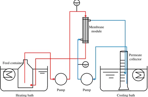 Figure 4.5: Schematic representation of the lab-scale membrane distillation plant used for evaluating the membrane  performance