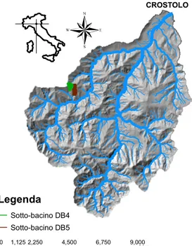 Figura 6.2: Mappa topograca del bacino del torrente Crostolo e dei suoi due sotto-bacini DB4 e DB5.