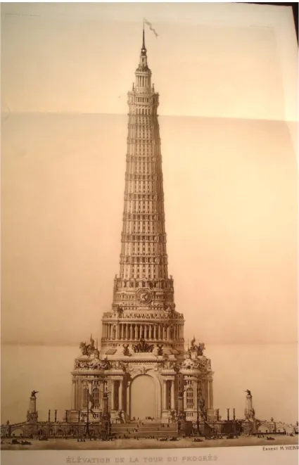 Figure 3: Elevation of the Tower of Progress, in H. C. Andersen, and E. M.  Hébrard., “Creation of a World Centre of Communication”, Paris, 1913