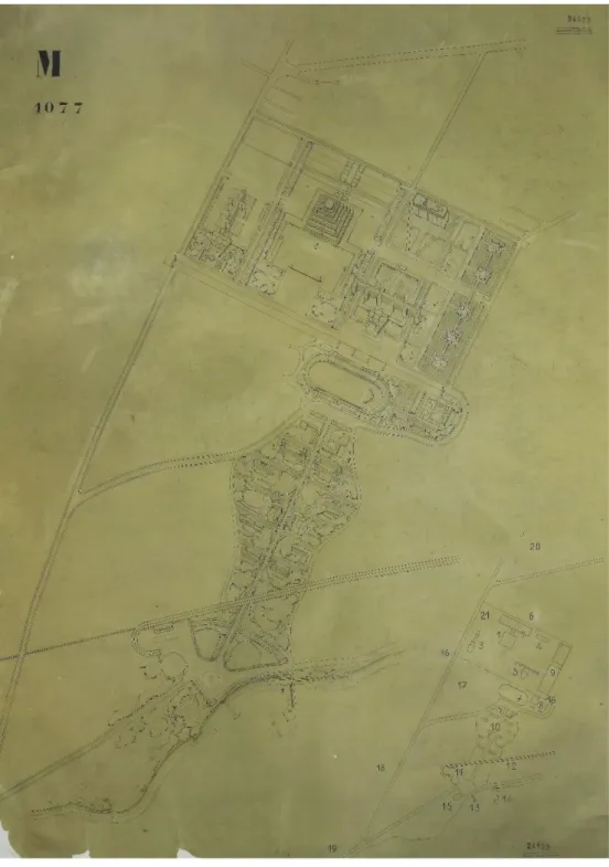 Figure 8: Axonometric perspective on the entire project with numeration; Chinese ink; Leather  trasing; 1,36 x 1,07 ; Archives of the &#34;Fondation Le Corbusier&#34;; Paris ( © AFCL 24525)