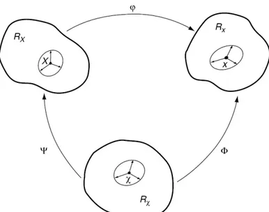 Figura 18: Relazione tra le mappature del Materiale X, spaziale x e di  riferimento  c, 