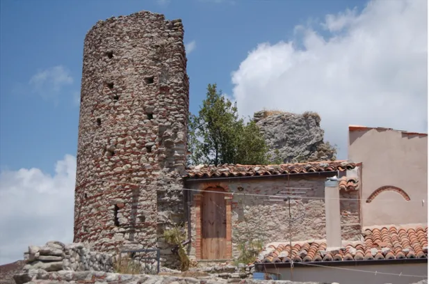 Fig. 9. Vista della torre superstite della cinta muraria antica ripresa da nord-est. 