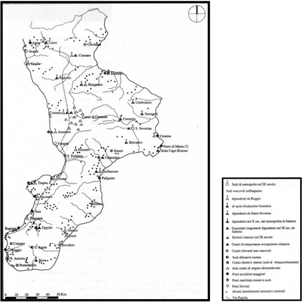 Fig. 1. Calabria altomedievale. Quadro insediativo (ZINZI 2001, p.20). 