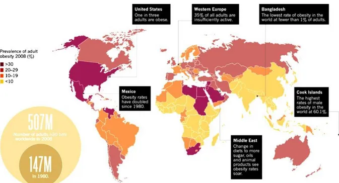 Figure  1:  Global  Spread.  World  Health  Organization  estimation  about  aged-related  overweight  and  obese  individuals in 2008
