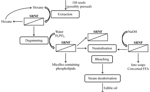 Figure 2.1. General scheme for edible oil processing with possible  opportunities to implement SRNF [9]