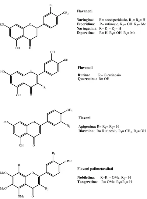 Figura 4.4.  Struttura chimica dei flavonoidi scelti come markers fitochimici. 