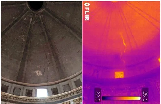 Figure 3.13: The crack on a dome slice and the corresponding  thermal image. 
