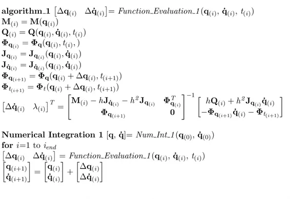 Table 3.1: Algorithm 1 and correspondent numerical integration routine