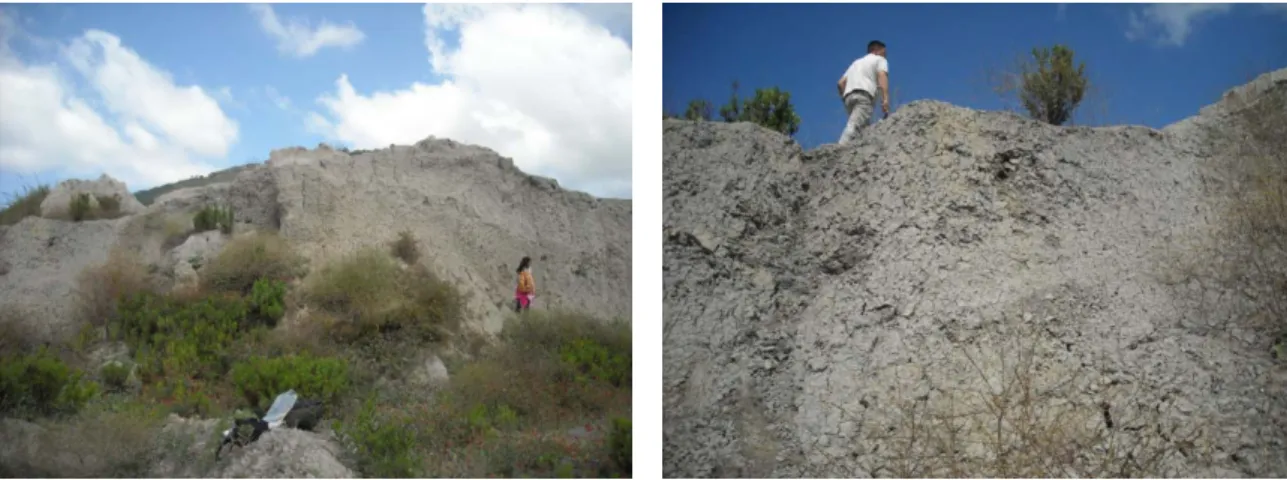 Figura 4.8 –  Immagini dell’affioramento di argilla Mio-Pliocenica a Montecorvino Rovella a) Veduta b) punto di  campionamento 