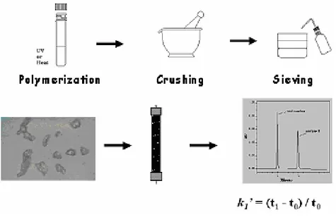 Figura 8. Fasi di preparazione del polimero per la colonna MISPE 