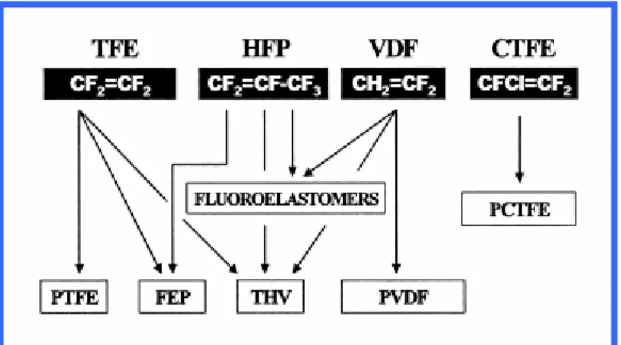 Figure 2.2. Schematic representation of the constitution of base fluorinated homo- and copolymers
