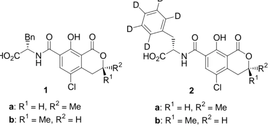 Figure 3.1. Structures of ()-ochratoxin A (OTA, 1a), ()-d 5 -ochratoxin A (d 5 -