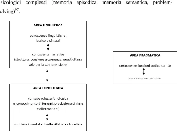 Figura 2: Modello delle relazioni esistenti fra le abilità di alfabetizzazione emergente di Pinto (2003)