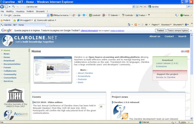 Figura 1: Home Page di Claroline [S10]. 