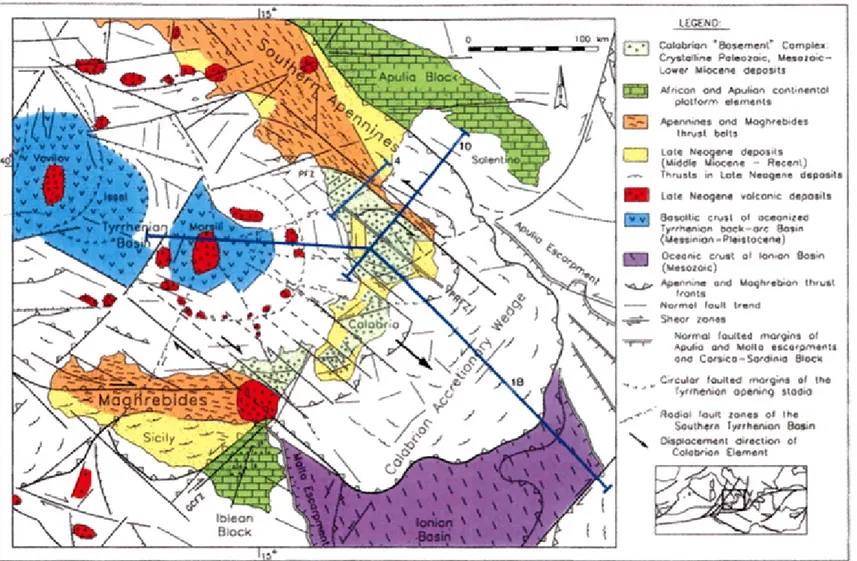 Figura 1.1. Framework geologico del Mediterraneo Centrale (Van Dijk et al., 2000). 