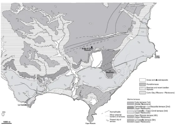 Fig. 8 - Mappa geologica del bacino crotonese (Zecchin et al.; 2004) 