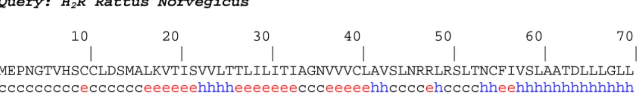 Fig. 30  Confronto tra la struttura secondaria di H 2 R in Rattus norvegicus e Thalassoma pavo, in 