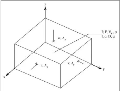 Fig. 3.2 Localizzazione delle variabili in una cella della mesh di calcolo 