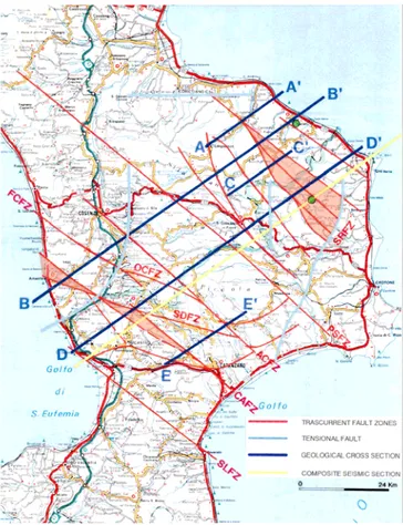 Figura 10  –Mappa schematica con i principali lineamenti tettonici  della Calabria centro–settentrionale