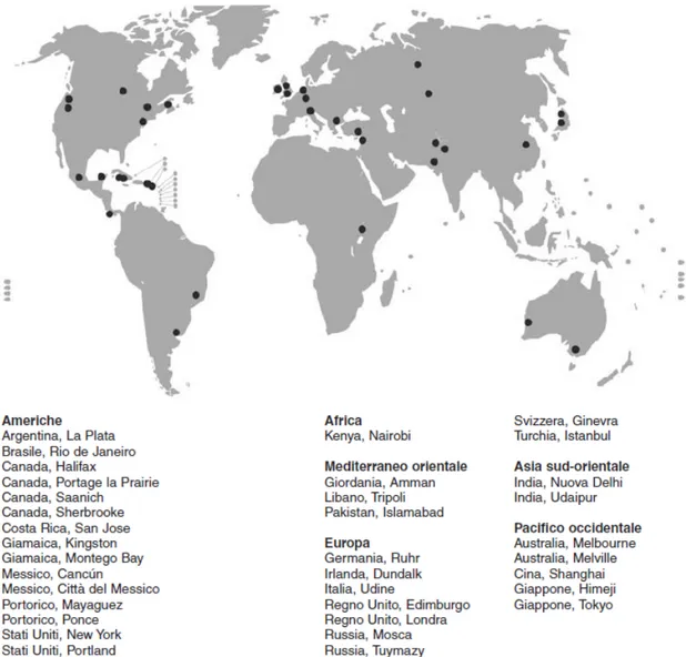 Figura 6 - Elenco e grafica dei paesi partecipanti al progetto dell’OMS 