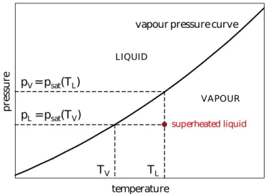 Fig. 1 - Diagramma di fase pT per regioni di liquido e vapore 