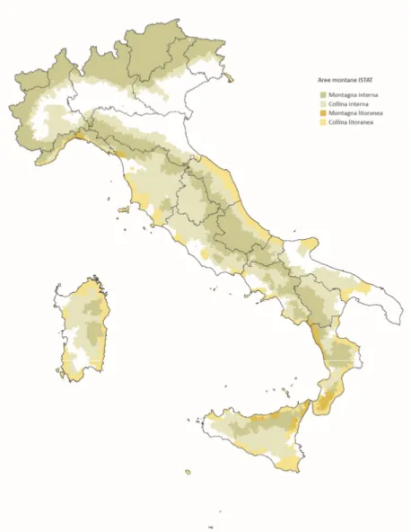 Figura 4- Mappatura ISTAT delle aree montane e collinari 