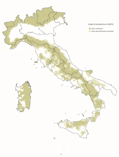 Figura 5 - La &#34;montagna legale&#34; della L. 991/52 - Elaborazione ISTAT su dati UNCEM 