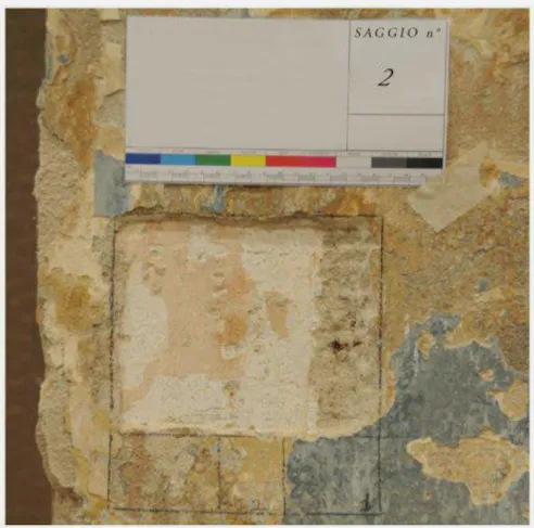 Figura 1.2.24 Sezione stratigrafica di un intonaco affrescato archeologico, dal sito di Gla (Grecia)