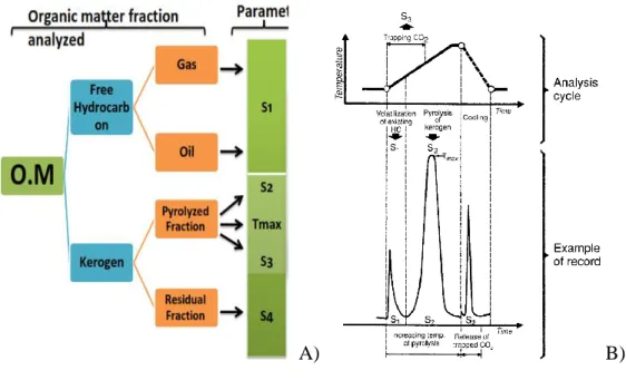 Figure  3.2.3.1  Rock-Eval  pyrolysis  measurement  parameters,  hydrocarbons  liberated  (S1)  pyrolysis  generated  (S2)  and  CO 2   generated  (S3)  during  the 