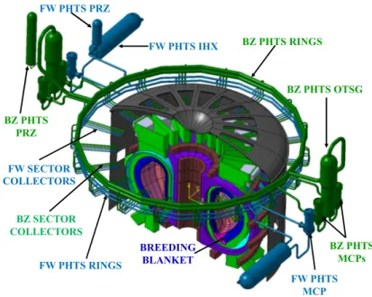 Figure 4.5.1 - WCLL PHTS CAD model integrated with tokamak building  4.5.3  BZ Once Through Steam Generator 