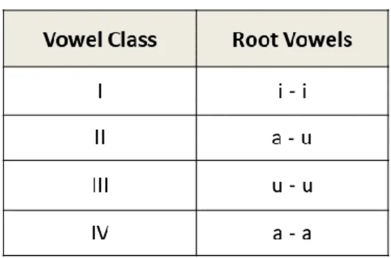 Figure  3  The  standard  classification  of  vowel  classes  of  the  prefix  conjuga- conjuga-tions