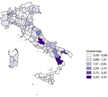 Figure 5: Geographical distribution of the overall index (BFI) at province level 