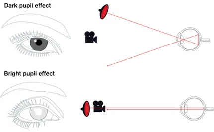 Figure 2.7. Infrared camera based eye tracking techniques with dark (top) and bright