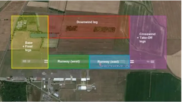 Figure 9 A satellite view of Muret airport, with the five “Areas of Interest” used for this experiment 