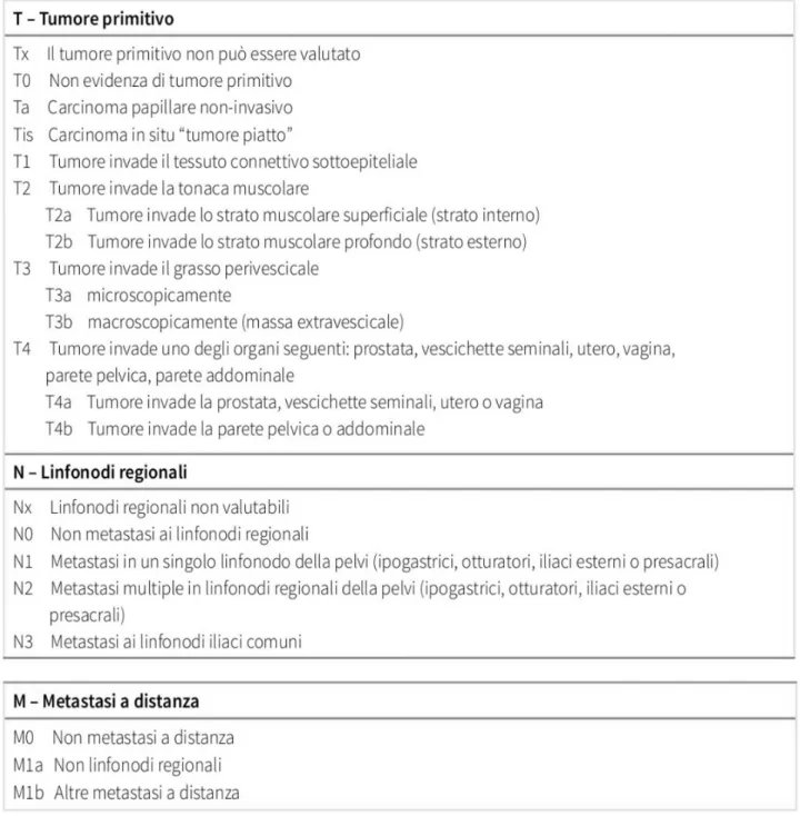 Tabella	2	Classificazione	TNM	del	carcinoma	Vescicale	pubblicata	dall'UICC	nel	2017	