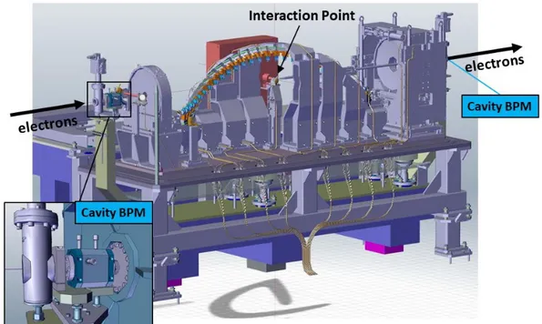 Figure 1.5: 3D view of the complete interaction point module. Cavity BPMs are installed  immediately before and after the module [10]